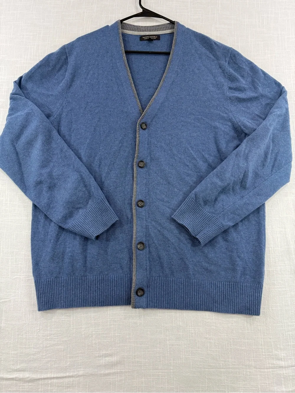 Banana Republic Blue V-Neck Button Cardigan with Contrast Trim - Men's